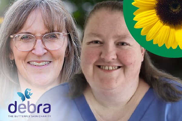 A photo of Karen Thackray and Lisa Irvine. DEBRA UK logo.
